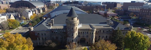 An aerial view of the Armory and its surroundings