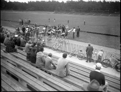 A 1945 bicycle race at the original velodrome, located at the site of the Polo Fields in Golden Gate Park