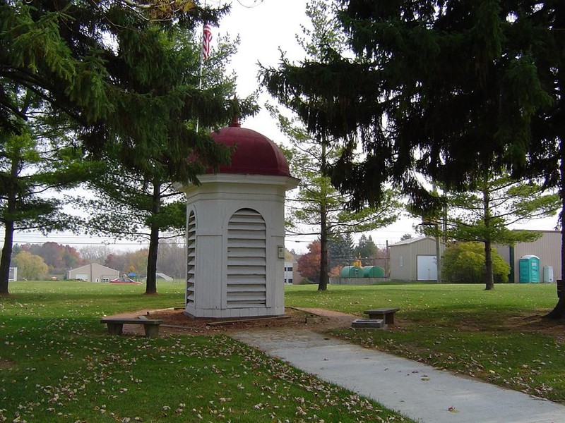 The cupola which once sat atop the old Bath School building is now located at the center of the memorial park