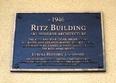 Historical Plaque placed on the Ritz Building to commemorate its redesign in the Streamline Moderne style