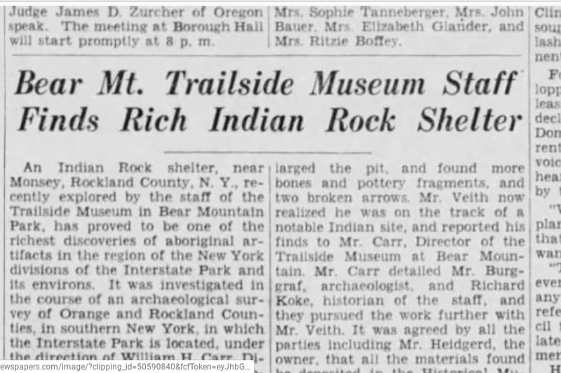 Newspaper clipping from 1936 about excavation.