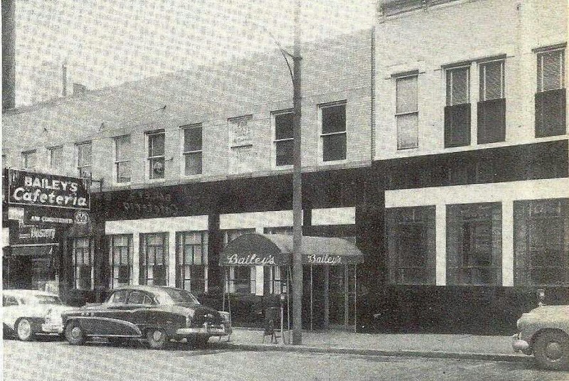 A head-on view of Bailey's Cafeteria, located on the east side 400 Block of 9th Street