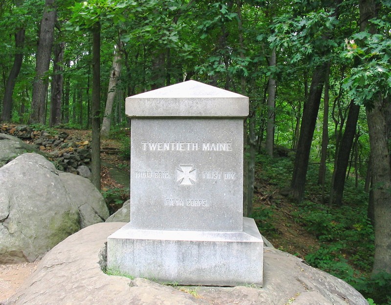 The monument erected for the 20th Maine Volunteer Infantry Regiment