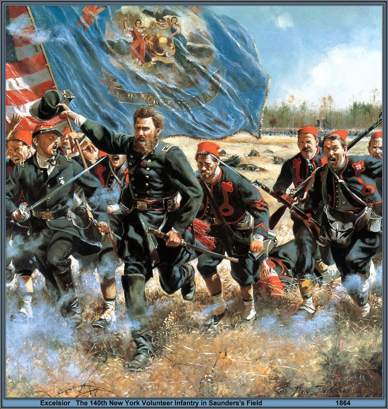 A Don Troiani painting, "Excelsior," that shows the 140th New York charge across Saunders Field