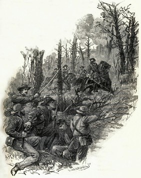 A depiction of the 12th VA firing on CSA General James Longstreet. This friendly fire incident was eerily similar to the friendly fire incident nearby two years previous that killed CSA General Stonewall Jackson. Longstreet recovered from his woulds