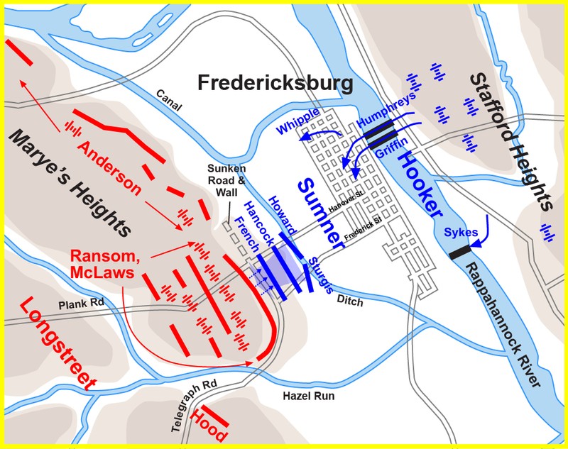 Battle Plans for Fredericksburg (the southern part was the stone wall)