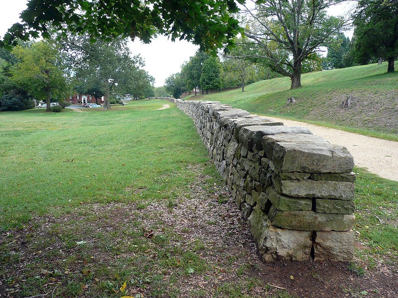 Restored portion of stone wall