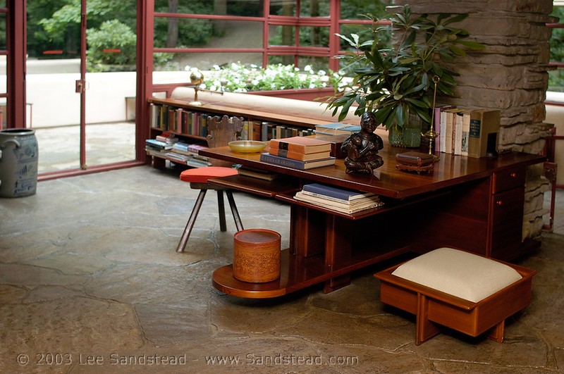 Small library and reading area within Fallingwater.