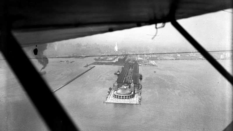 The Pier from the air on September 27, 1927. It was rechristened "Navy Pier" that very year. Chicago Tribune photo.