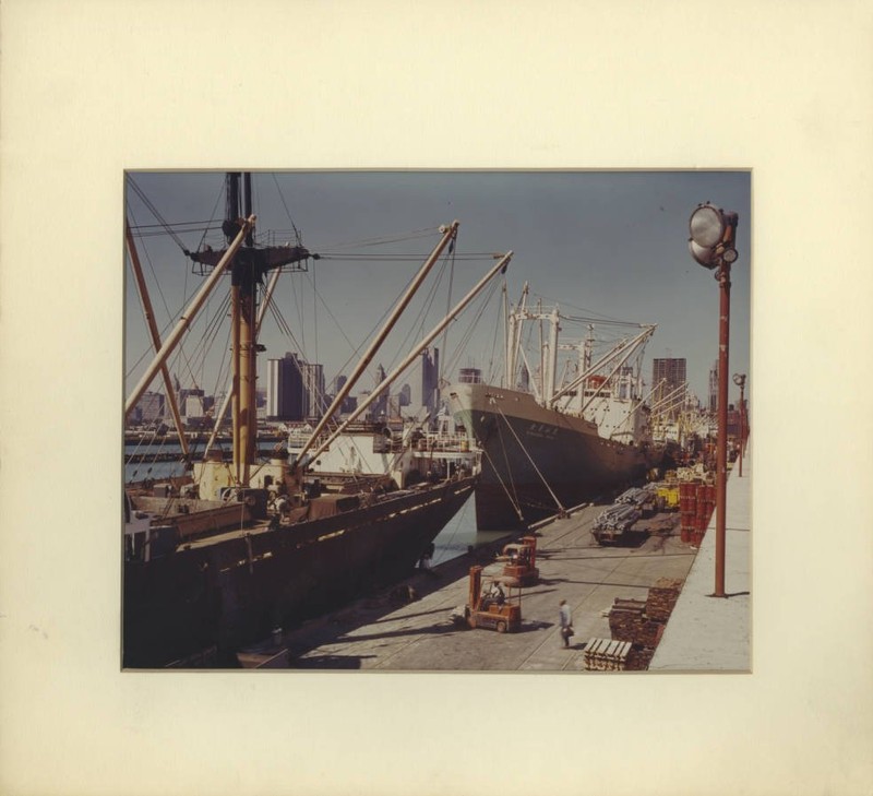 Freighters at the dock in the 1970s. Despite the appearance of this photo, commercial shipping was on the decline at Navy Pier and did little to prevent the facility from decay.