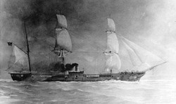 A drawing of the sloop-of-war Housatonic that Hunley sank in the dead of night in 1864.