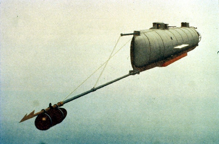 An artist's idea of how the spar torpedo on the Hunley looked.