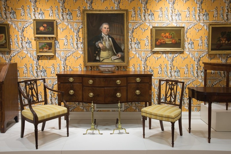 The Marcia and Henry DeWitt Gallery in 2015, after the museum’s three-year renovation. Featured are works by the family of Charles Willson Peale as well as Federal furnishings from Delaware.