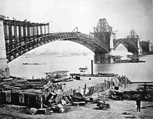 The Eads Bridge under construction in 1874.