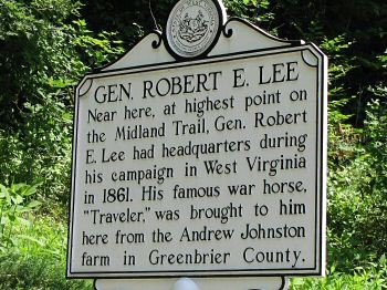 Historical Marker for Lee's tree and camp site on Sewell Mountain along the Midland Trail.