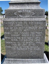 Back of memorial for Fannie Sellins found in Union Cemetery in Arnold, Pennsylvania