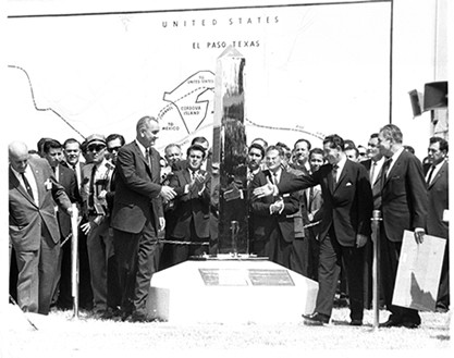 President Lyndon B. Johnson and Adolfo Lopez Mateos at the September 25, 1964 unveiling of the new boundary marker.