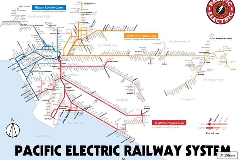 Map shows LA’s Red Car system in its 1920s heyday