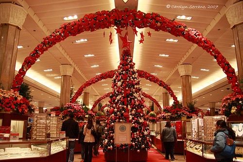 Inside Macy's during Christmas