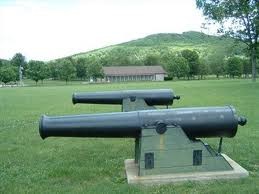 A line of cannon at the present-day historic park.