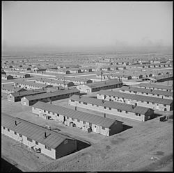 Aerial view of the internment camp during World War II.