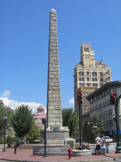 This monument was built in honor of Zebulon Vance, the Confederate Governor of North Carolina during the Civil War. 