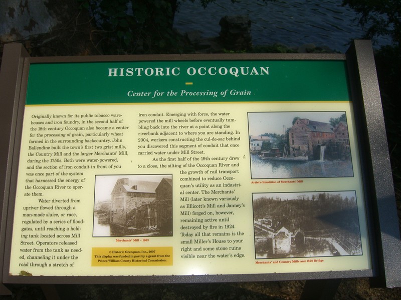 "Historic Occoquan: Center for the Processing of Grain" Marker at the Mill House