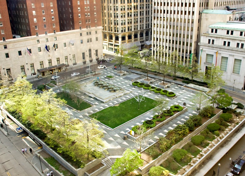 Overhead shot of Mellon Square Park