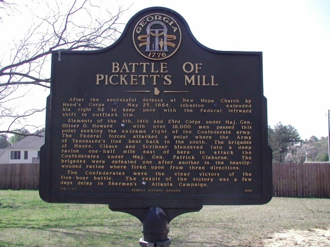 The marker commemorating the Battle at Pickett's Mill at the site of the battle. 