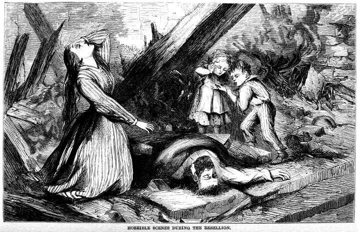 A drawing, created at the time of the massacre. The picture depicts the tragedy that followed the massacre as families in the area had lost one of heir loved ones who were convicted of being Union sympathizers within the Confederate state.