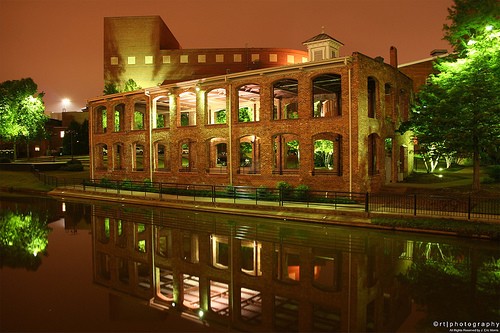 A modern look at the former industrial factory that now serves as a cultural center and restaurant for the people of Greenville.  