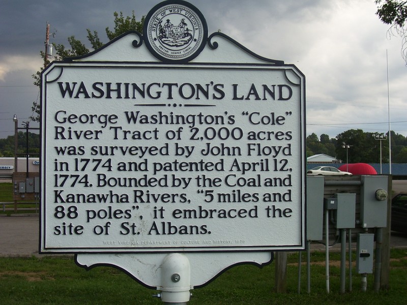 George Washington marker is in the center of Roadside Park in St. Albans