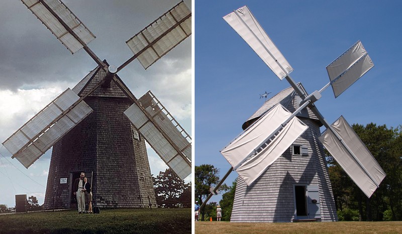 Then and Now:  These photos of the Godfrey Windmill, taken 60 years apart, show (left) the mill in 1956, the year it was opened to the public following its relocation to Chase Park and (right) a 2016 photo of the mill.