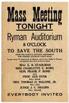 An August 19, 1920 poster calling for a rally at the historic Ryman Auditorium to protest the vote the previous day by the Tennessee House of Representatives ratifying the 19th Amendment