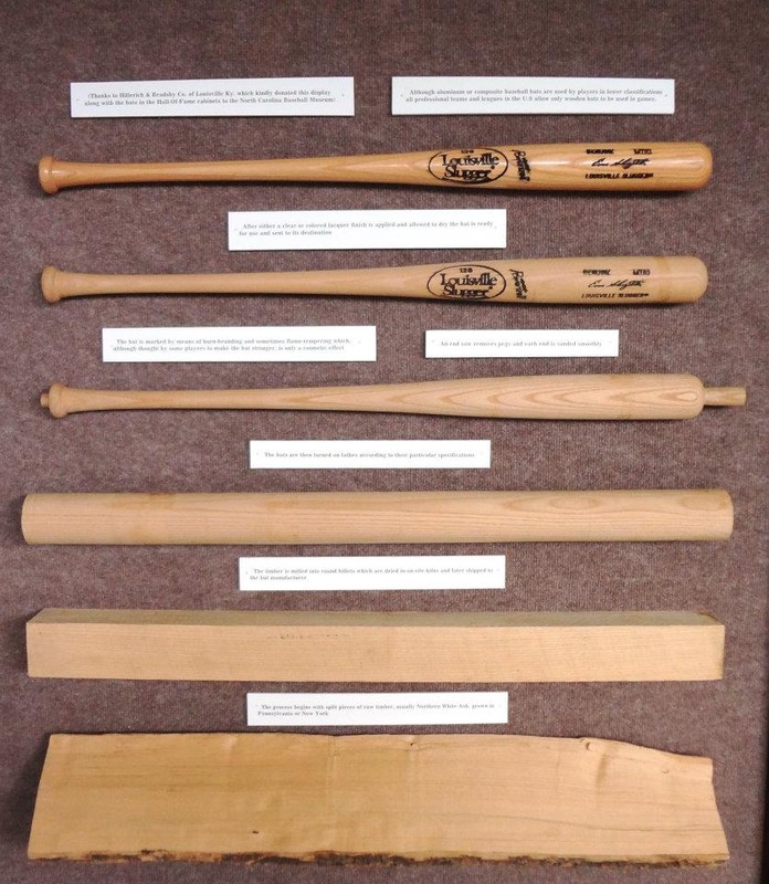 Steps in the production process for a baseball bat.