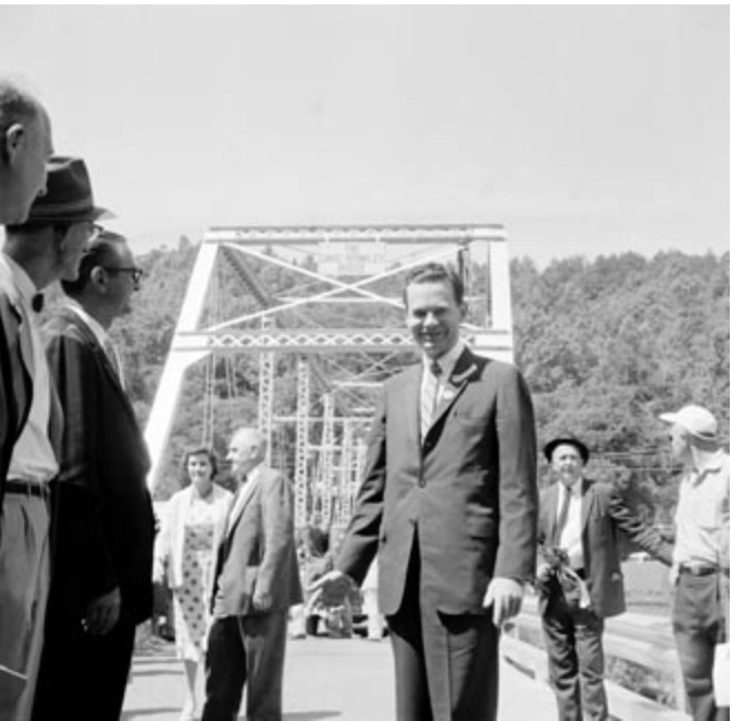 Newscaster David Brinkley at the dedication of the Brinkley Bridge in 1961