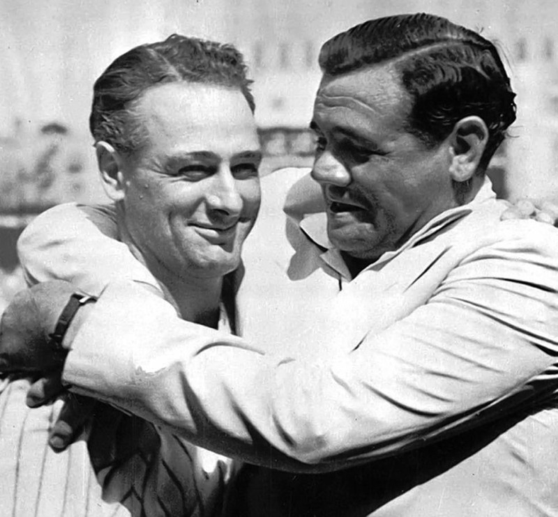 A photo of Lou Gehrig with fellow Yankee Babe Ruth.