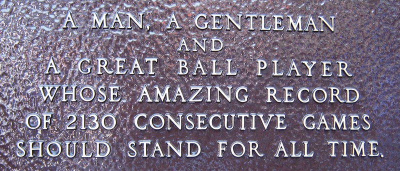Plaque at Monument Park dedicated to Lou Gehrig.