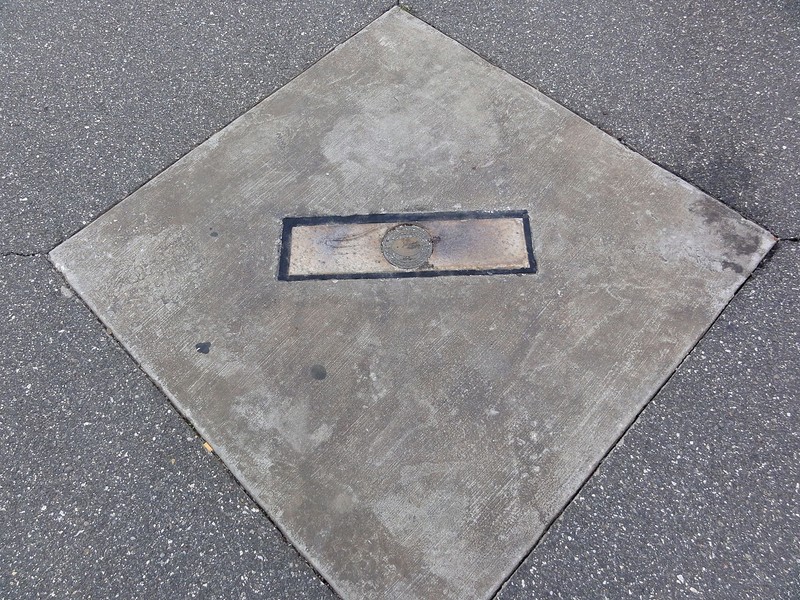 Veterans Stadium Pitching Mound Marker located in the parking lot at Citizens Bank Park.
