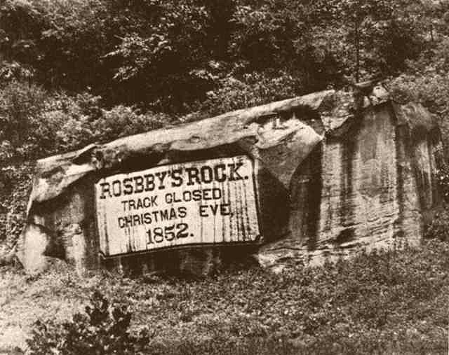 Rosby's Rock marks the location where the Baltimore and Ohio Railroad was completed in 1852.