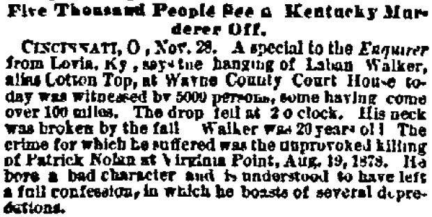 A Cincinnati newspaper article about the hanging.