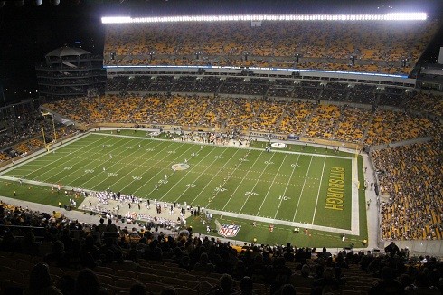 Overhead view of the stadium at night.