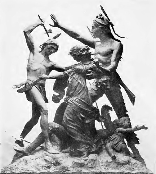 Sculpture from the Fort Dearborn Massacre, Monument by Carl Rohl-Smith (1893). The sculpture portrays the rescue of Margaret Helm by Potawatomi chief Black Partridge. 