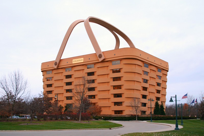 The Longaberger Company operates a museum in this building that has been designed to resemble one of their signature baskets. 