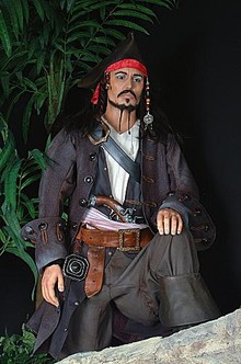 A statue of Johnny Depp as Jack Sparrow in Pirates of the Caribbean movies is one of several wax figures in the museum.
