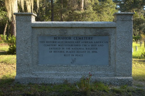 This historical marker provides information about Behavior Cemetery.