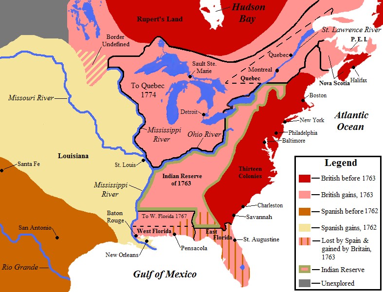 Post war map showing British gains in North America