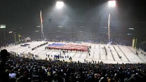 The American flag on the field at the last game in Foxboro Stadium.