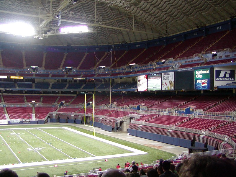 View of the Edward Jones Dome football field and seating.
