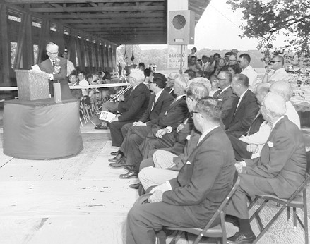 Dedication of the Lake of the Woods Covered Bridge with HI Gelvin speaking. 